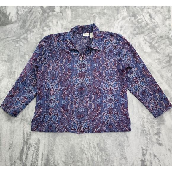 Vintage 90s Willow Bay Jacket Womens 1X Blue Purple Paisley Tapestry Full Zip - Picture 1 of 7